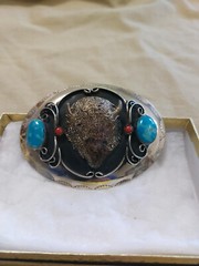 Belt Buckle Silver custom handmade buffalo turqoise stones