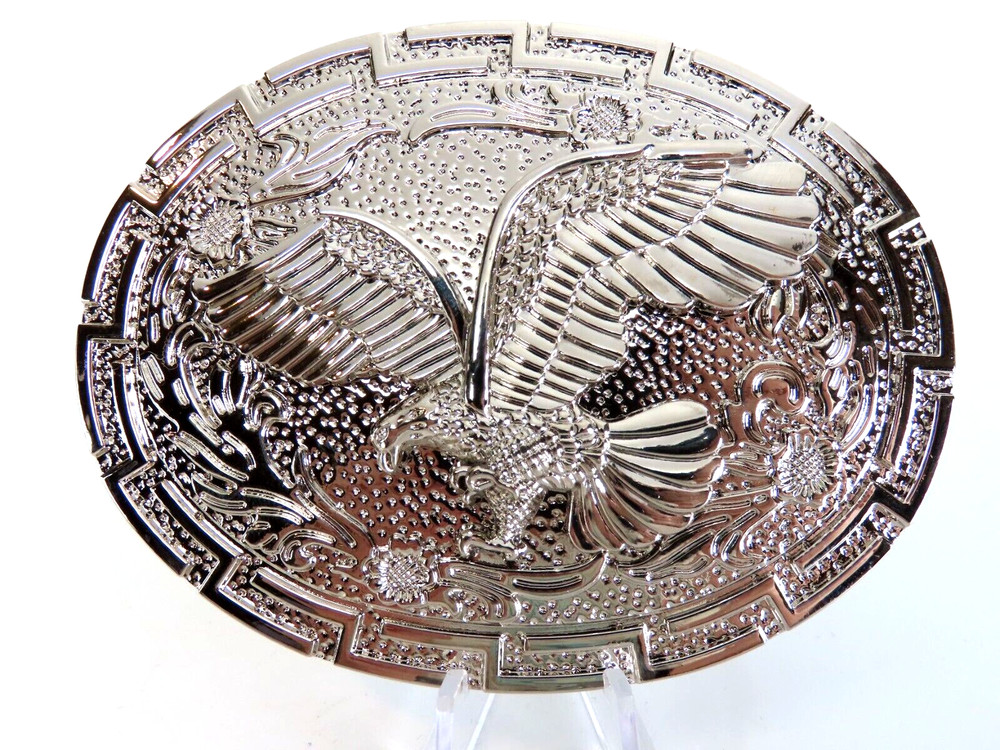 Flying Eagle Silver Tone Ornate Metal Belt Buckle Oval New