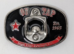 On Tap Belt Buckle Bottle Opener High Flier Beverage Black Red Silver