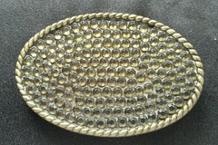 DARK GREEN YELLOW MULTI COLOR APPEARANCE RHINESTONE OVAL BELT BUCKLE
