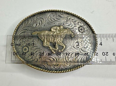 ADM Vintage Belt Buckle Jockey RaceHorse Lucky #7 Floral Brass Numbered Signed