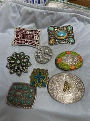 Huge Vintage Lot Of Eight Belt Buckles with Stones, etc AS IS See Description