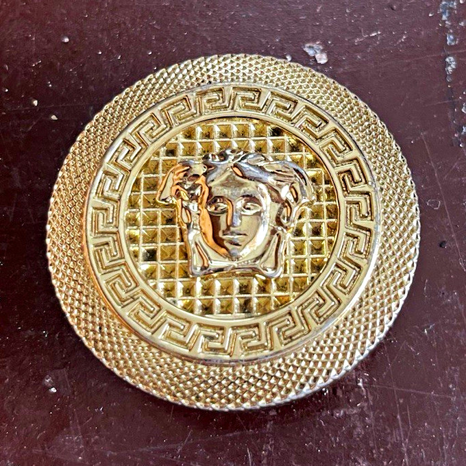 Signed Versace Round Gold Tone Metal Medusa Belt Buckle Only
