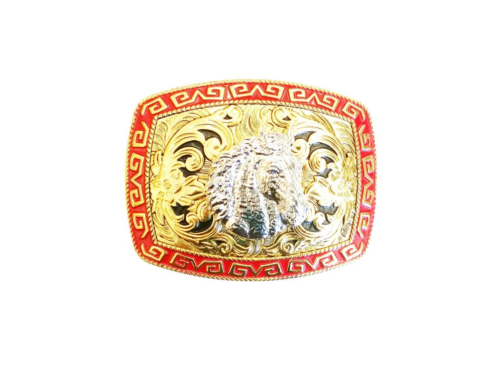 Western Buckle Gold Silver Red Horse Head Buckle Cowboy 2 » Hebillas Vaqueras