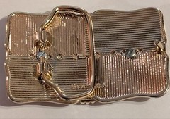 Western Style Belt Buckle Silver Tone Gold Tone Trim Polished Agate Oval Center