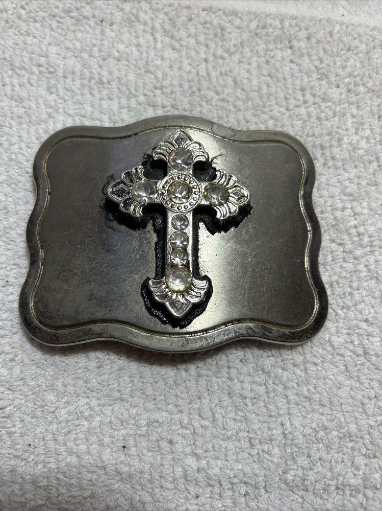 JK Trading Men&rsquo;s Silver Metal 3d Cross Antique Celtic Church Belt Buckle
