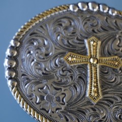 Two Tone Cross Belt Buckle Oval Silver Gold Floral Filigree Western