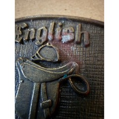 Vintage English Leather Cologne Brass Belt Buckle Equestrian Saddle Helmet Men