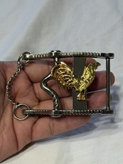 Men&rsquo;s Western Rectangle Belt Buckle Silver/Gold Rooster Animal Print Chain 2&Prime;
