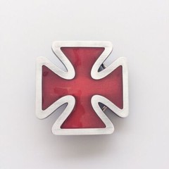 Red Iron Cross Western Enamel Belt Buckle