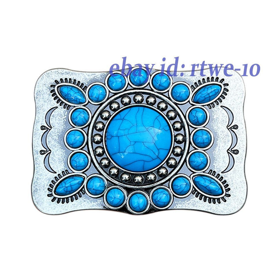Vintage Belt Buckle Western Cowboy Alloy Bohemian Turquoise Pattern Rock Style