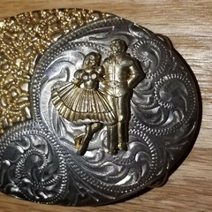 Silver and Gold Tone Square Dancing Western Belt Buckle With Raised Dancers