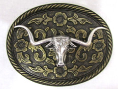 Bull Head and Floral Western Boho Belt Buckle