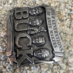 Buck Knives Metal Belt Buckle Silver Western 1.5in « Four Generations » Text