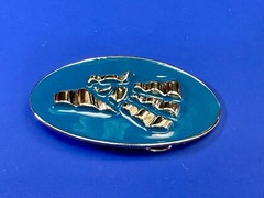 Made In Mexico Eagle Badge Emblem Blue & Silver Color Wide Oval Belt Buckle