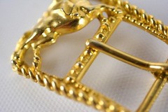 Belt Buckle Overlay Horse Gold Tone Cowboy Small Classic Box Frame Clip