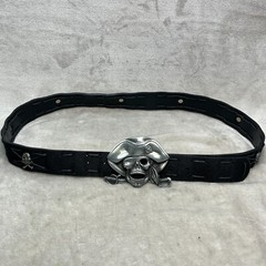 Pirate Jolly Roger Belt Buckle With Belt Pewter Silver Tone Swashbuckler 4&Prime;x3&Prime;