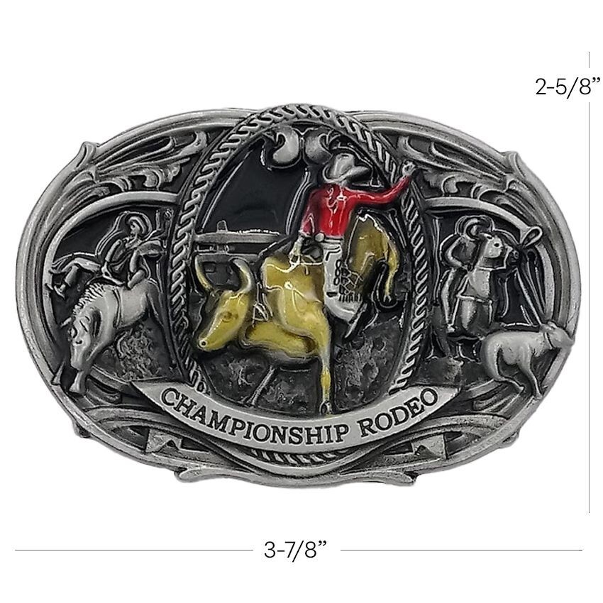 Championship Rodeo Bull Wrestling Belt Buckle Enameled