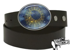 Starry Sky Belt Buckle – Celestial Sun & Moon Handmade Silver Buckle – 12-2