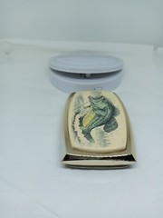 Vtg. RAINTREE ?Gold TnedMetal Ivory Color Large Mouth Bass Belt Buckle. Intricat