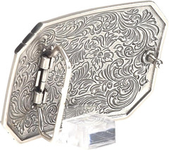 ARIAT Rectangle Buckle with Western Floral Engraving and Emblem, Antique Silver