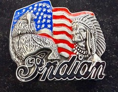 Native American Indian Commemorative Cutout New Belt Buckle – Eagle & USA Flag