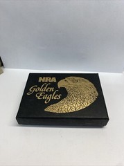 NRA Golden Eagles Belt Buckle in Original box VTG NIB USA 4&Prime;x3-1/2&Prime; Blue & Gold