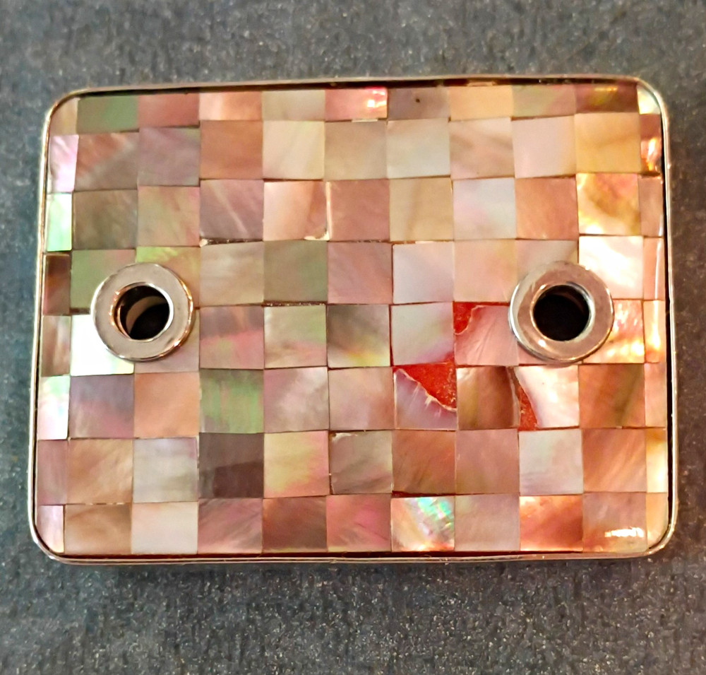 Vintage Rectangular Multicolor Shell Inlay Mosaic Geometric Belt Buckle