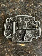 vintage Western belt buckle LONGHORN engraved WESTERN cowboy steer Rodeo