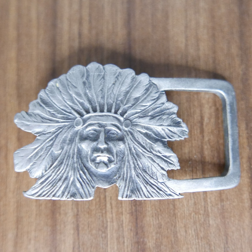 VTG Indiana Metal Craft Native American Indian Chief Head Headdress Belt Buckle