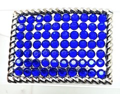 Fashion boho style classic oblong Belt Buckle Silver Metal royal blue rhinestone