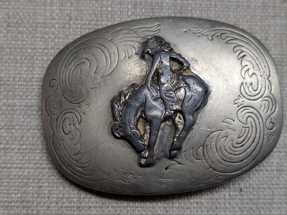 vintage 1970s buckle belt GERMAN SILVER handcrafted COWBOY rodeo WESTERN horse