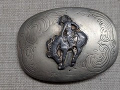 vintage 1970s buckle belt GERMAN SILVER handcrafted COWBOY rodeo WESTERN horse