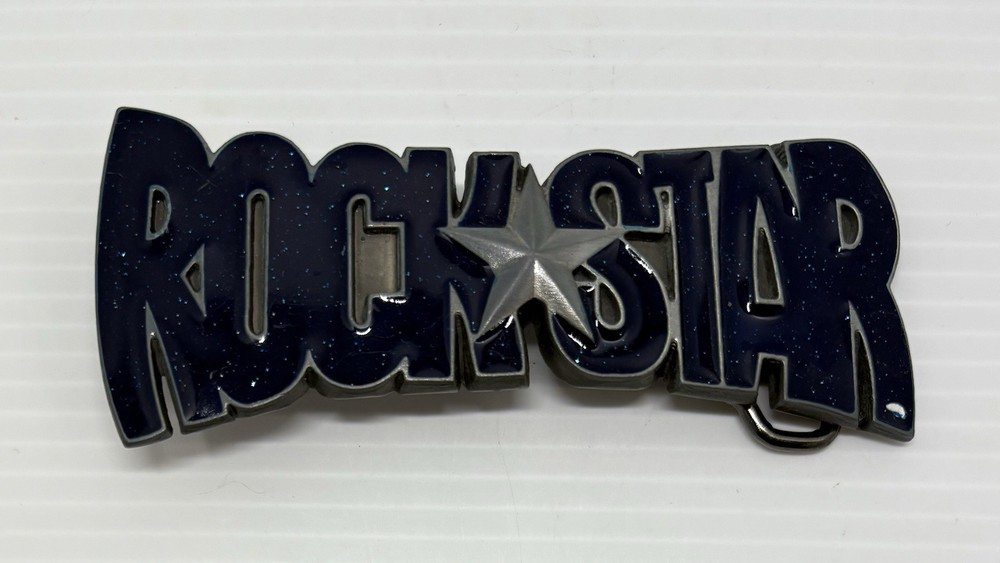“NEW” Rock Star BELT BUCKLE Dark Blue Speckled Enamel Gray Metal Music Superstar