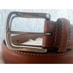 Tommy Hilfiger Brown Leather Belt Silver Buckle Stitched Casual Dress Size 40