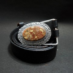 Handcrafted 925 Sterling Silver Natural Coffee Jasper Oval Cabochon Belt Buckle