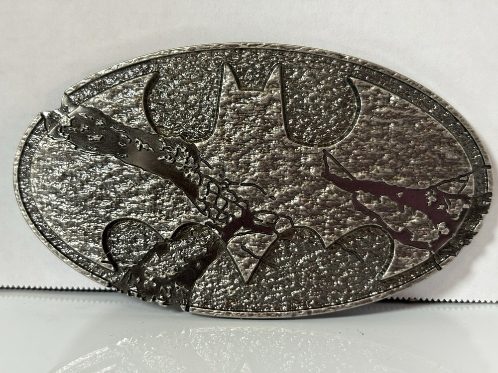 Vintage Batman Belt Buckle Pewter Finish Crackled Look 5&Prime; Wide DC Comics