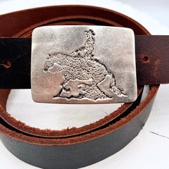 Cowboy Equestrian Rectangle Belt Buckle in Antique Silver, Rustic Western Buckle