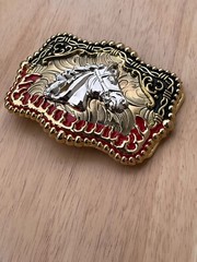 Western Buckle Silver Gold Red Black Red Horse Cowboy Buckle 2 » Hebilla Vaquero