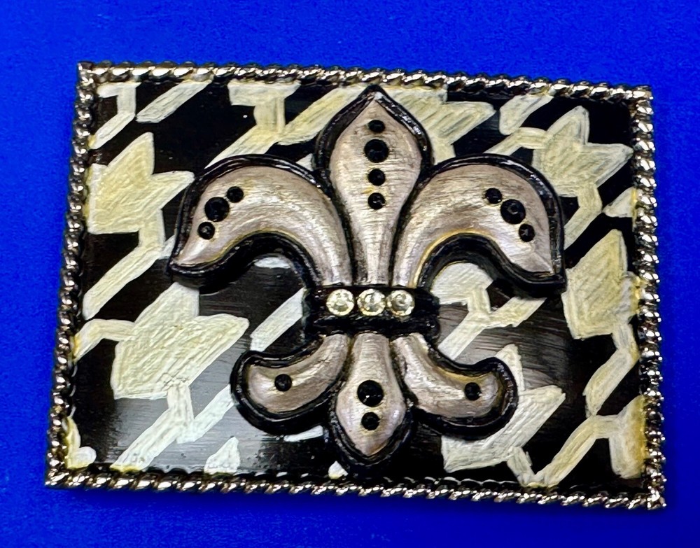 Artisan Whimmg Couture Saints Symbol Fleur De Lis Belt Buckle Rhinestone Accents