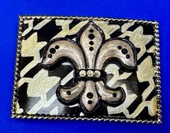 Artisan Whimmg Couture Saints Symbol Fleur De Lis Belt Buckle Rhinestone Accents