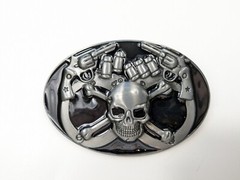 Biker Skull Pistol Revolver Gun Hand Cuffs Belt Buckle NEW Metal outlaw