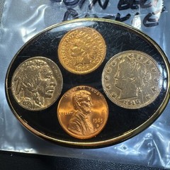 Ralph West Belt Buckle w/ Inlayed Buffalo Nickel, Indian Head Penny MORE T-2109