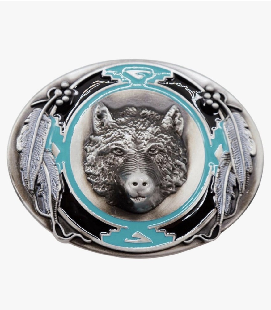 Men Western Belt Buckle Silver Metal Bear Hunter Cowboy Country Design Hunting