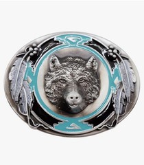 Men Western Belt Buckle Silver Metal Bear Hunter Cowboy Country Design Hunting