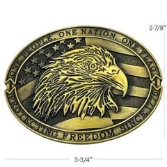 Bronze Eagle Belt Buckle One People One Nation One Flag Patriotic American Flag