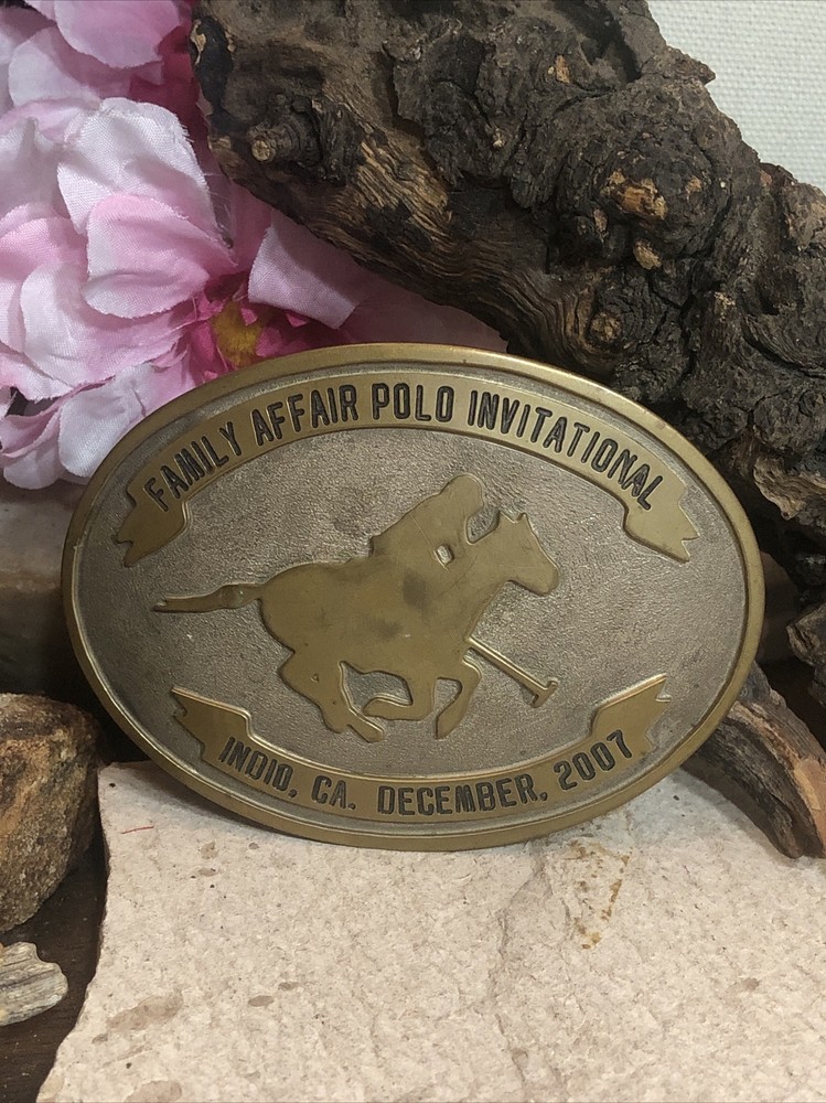 4.SILVERADO Sterling 925 Brass FAMILY AFFAIR POLO INVITATIONAL Belt Buckle 4&Prime;x3&Prime;