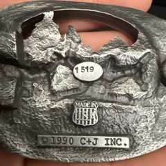 NICE PEWTER 1990 C + J INC DEER SCENE AND ANTLER BELT BUCKLE MADE IN USA
