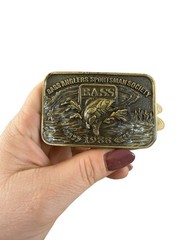Belt Buckle Vintage 1988 BASS Bass Anglers Sportsman Society Brass USA Made 3×2&Prime;