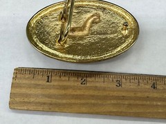 BELT BUCKLE GOLD TONE BLACK ENAMEL HORSE SIGNED FORNASH MEN WOMEN UNISEX